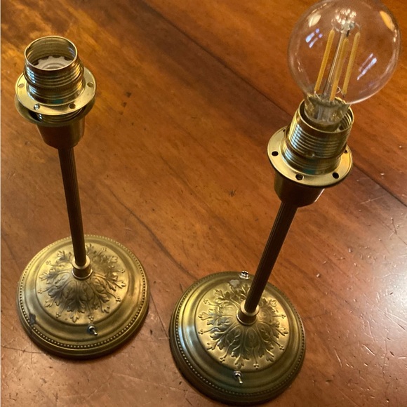 Accents French Pair Of Gold Tone Brass Cordless Candlestick Lamps